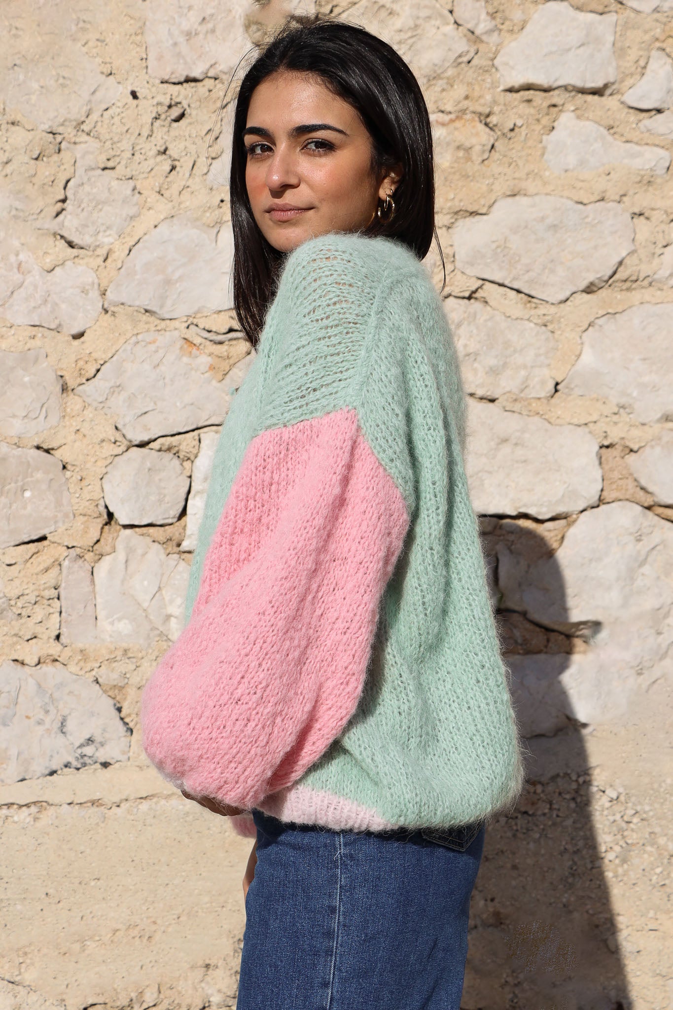 Gilet Anetta pastel vert rose